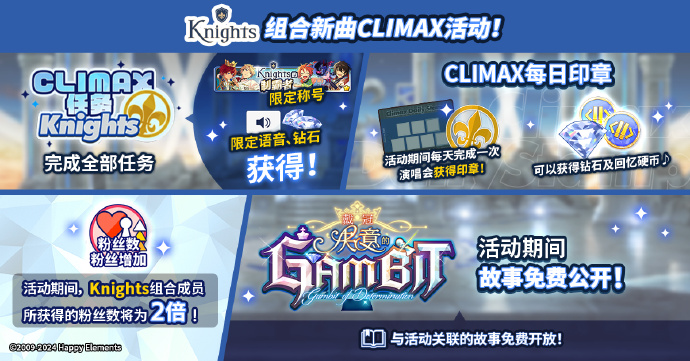 《偶像梦幻祭2》Knights组合新曲CLIMAX活动即将开启，【戴冠◆决意的GAMBIT】故事免费公开