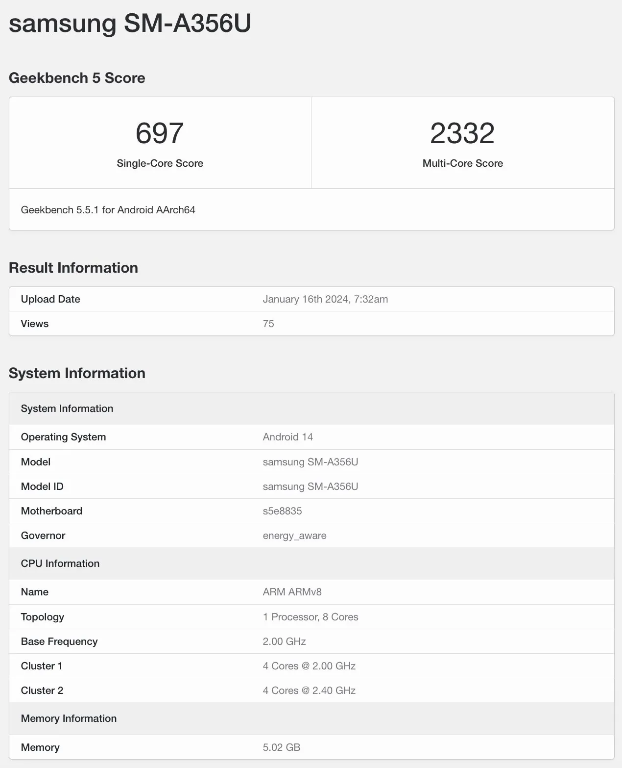 三星Galaxy A35 5G手机性能测试揭晓：搭载Exynos 1380处理器，配备6GB内存规格